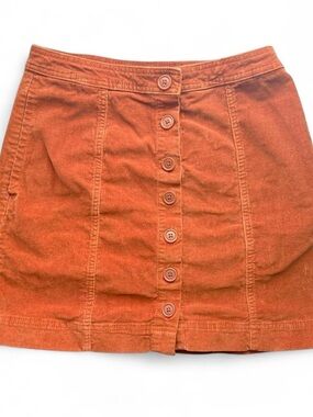 Orange Corduroy Button Front High Waist Mini Skirt Size 6
